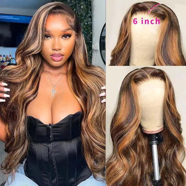 Pre Plucked P4/27 Highlight Ombre Body Wave 13x6 Human Hair Wig Honey Blonde Colored HD Lace Frontal Wigs for Black Women