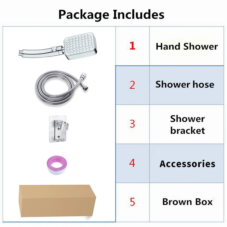 Detachable Hand Shower Set with Shower Hose and Holder Chrome Finish Square Shower Head