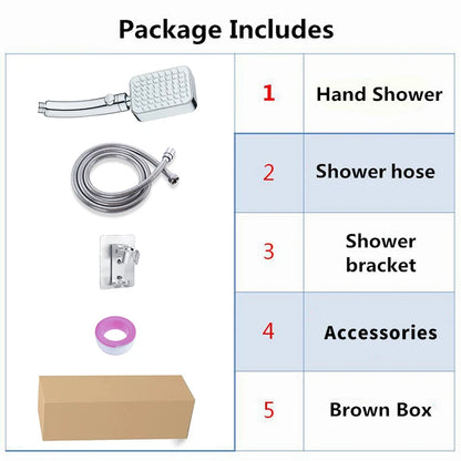 Detachable Hand Shower Set with Shower Hose and Holder Chrome Finish Square Shower Head