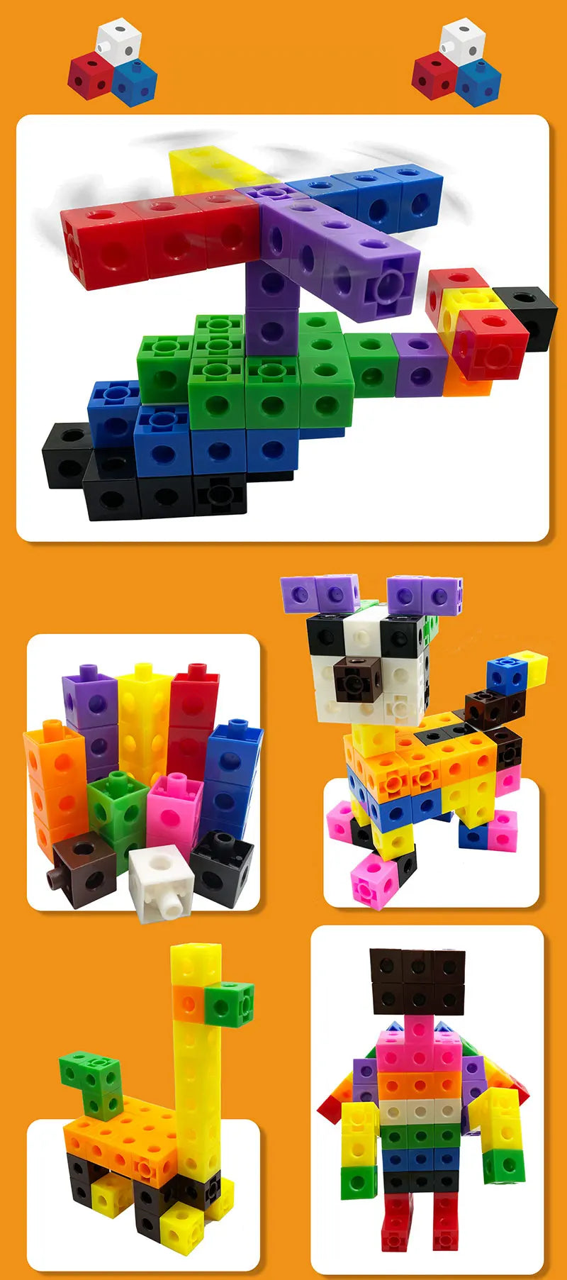 Montessori Rainbow Link Cubes Educational Toys Boxed Card Set Math Counting Learning Stacked Blocks Sensory Games Children Toys