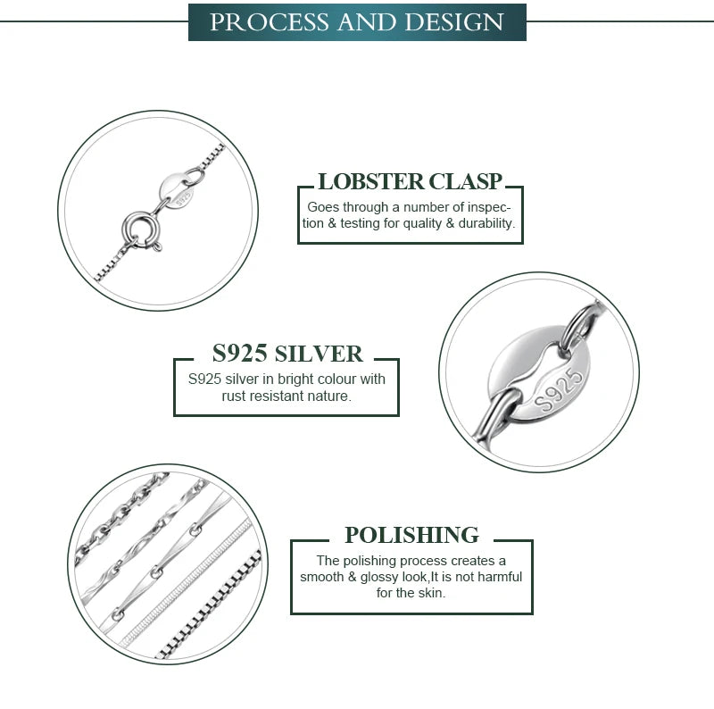 JewelryPalace Genuine 100% 925 Sterling Silver Necklace Ingot Twisted Trace Belcher Snake Bar Singapore Box Chain Necklace Women