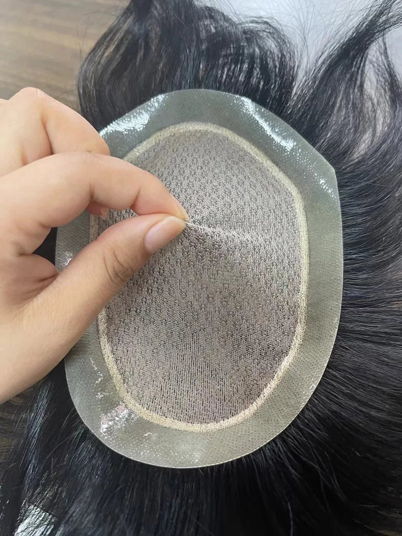 Wholesale  Swiss Lace Human Hair Toupee With Thin Skin PU Invisible Front Hairline Glossy Hair Wig for Men