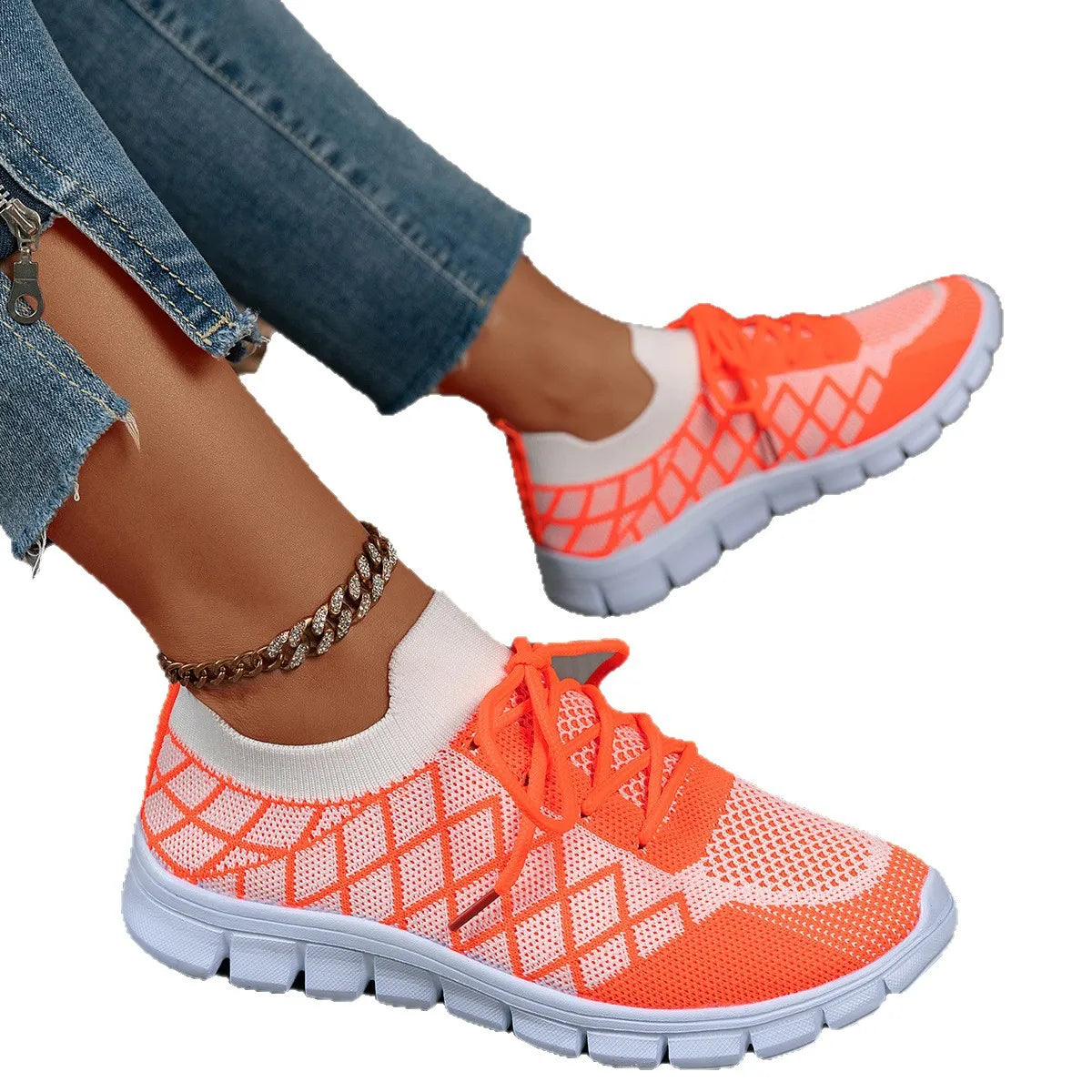 2026 NEW KJ Women's Sneakers Breathable Mesh Casual Sports Shoes New Thick Sole Travel Shoes with Cushioning Lightweight