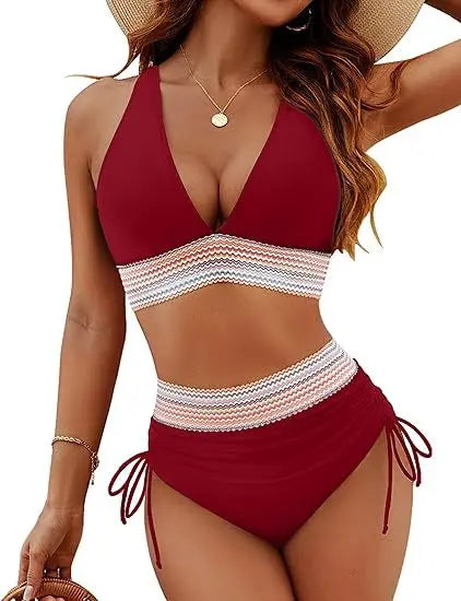 Triangle Bikini Set for Women 2025 V Neck Halter Tie Back Summer Bathing Suit High Waisted Summer Two Piece Swimsuit