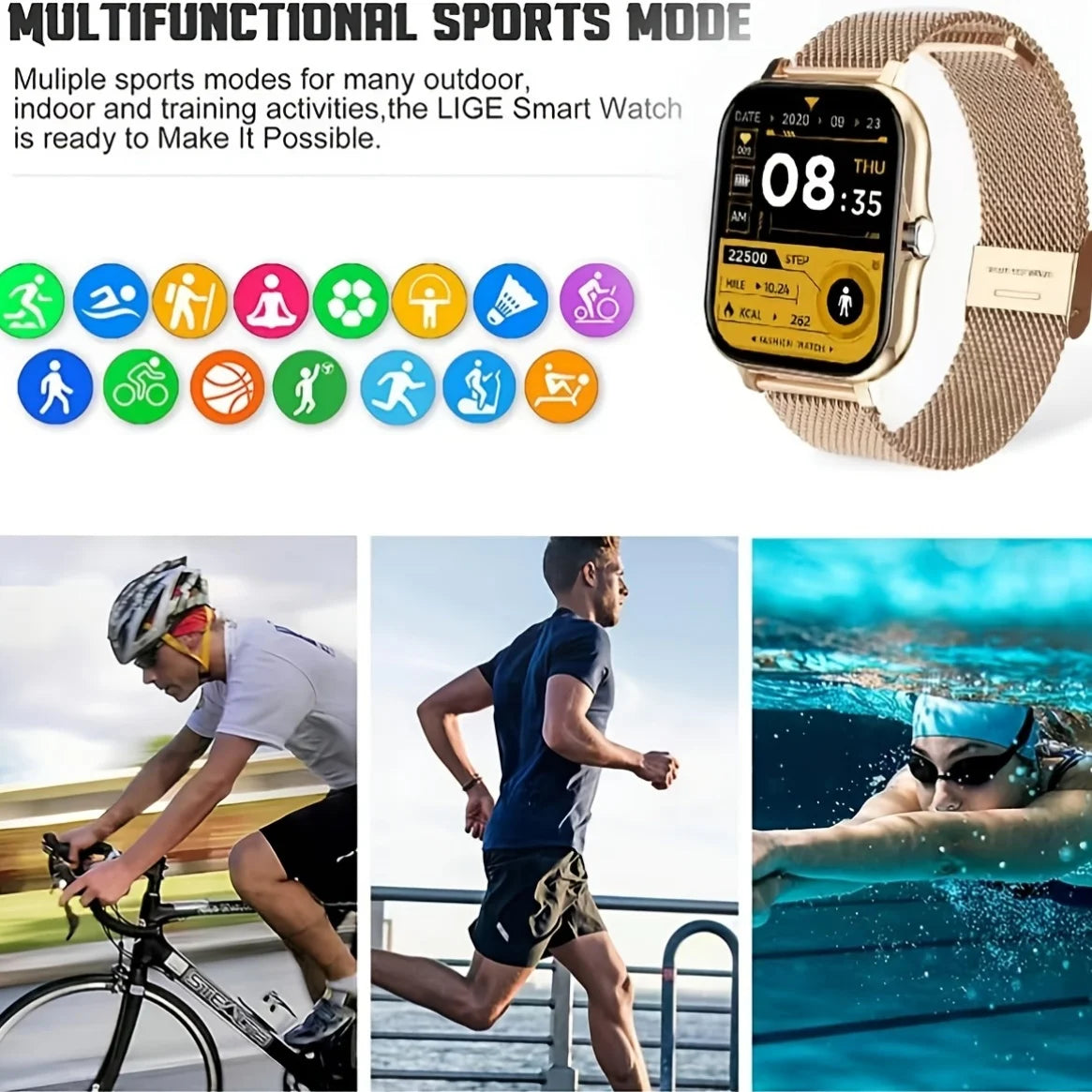New 180mah Magnetic Charging Full Touch Screen Smartwatch, Wireless Call, Multiple Sport Modes, Music Control, Fashion Sports