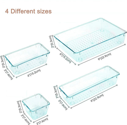 Hot Selling 4 Different Sizes Stackable Clear PET Kitchen Accessories Plastic clear Drawer Organizer Set for Cosmetics Jewelry
