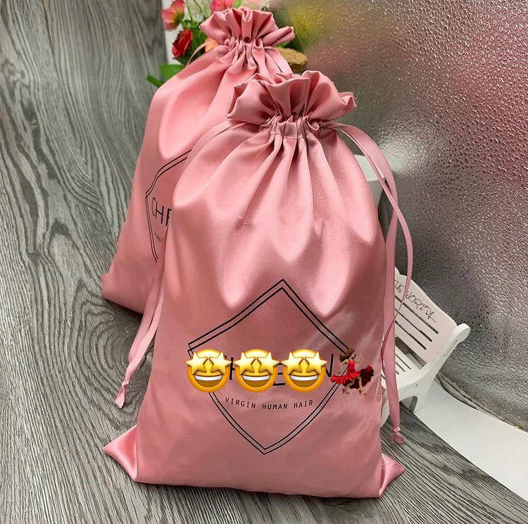 Sexy Lady Hair Accessories Wholesale Custom Satin Wigs Bags 100% Silk Drawstring Bag Hair Packaging