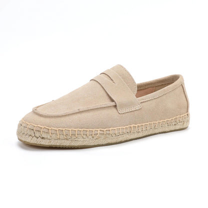 Women's Suede Leather Espadrilles Slip-On Loafers Fashionable Toe Comfortable Flat Shoes Unisex 100% Natural Handmade
