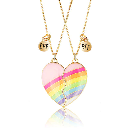 Hot Sale Magnet Alloy Heart Necklace Best Friend Necklace BFF Children Kids Oil Dripping Pendant Necklaces Set