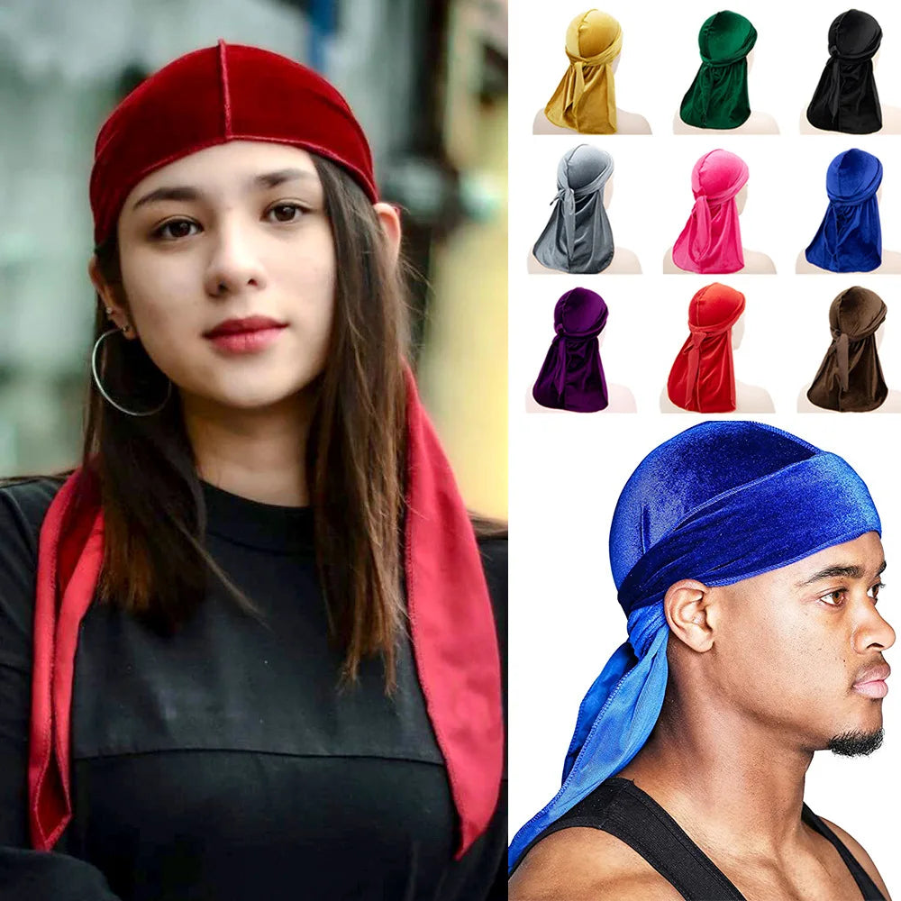 Elastic Satin Durag, Long Tail Pirate Cap for Men & Women, Silky Smooth Hair Wrap & Wave Builder