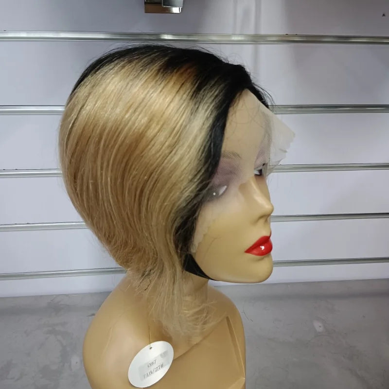 8 Inch 13*4 Pixie Short Straight Remy Hair Wig French Lace Base Material Transparent Lace Front Human Hair Frontal Extension