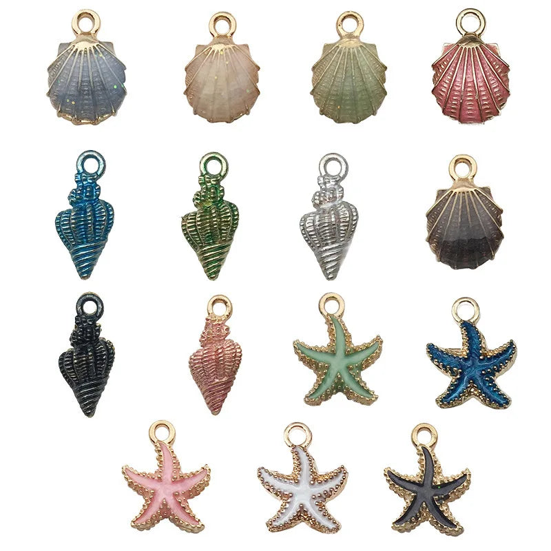 Hot Sale Natural Crafts Alloy Ocean Starfish Conch Seashell Enamel for DIY Nautical Jewelry Making Home Decoration