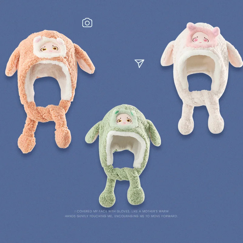 Outdoor Warm Cute Jumpy Ear Winter Hat Kids Hoods Hat