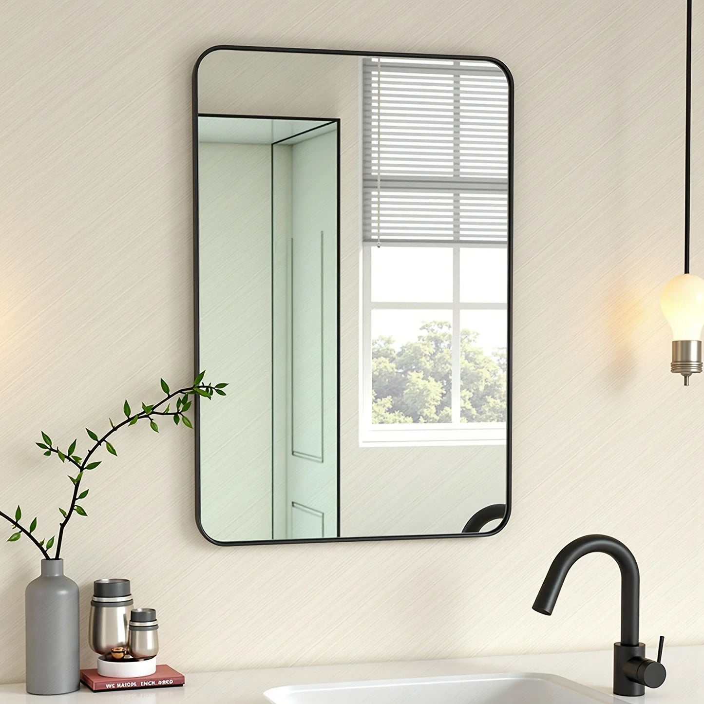 24x36 Inch Classic Modern Chic Bathroom Mirror - Matte Black Rust-Resistant Frame, Shatterproof Glass & Packaging