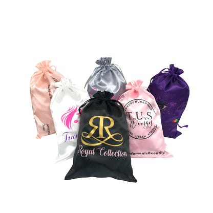 Sexy Lady Hair Accessories Wholesale Custom Satin Wigs Bags 100% Silk Drawstring Bag Hair Packaging
