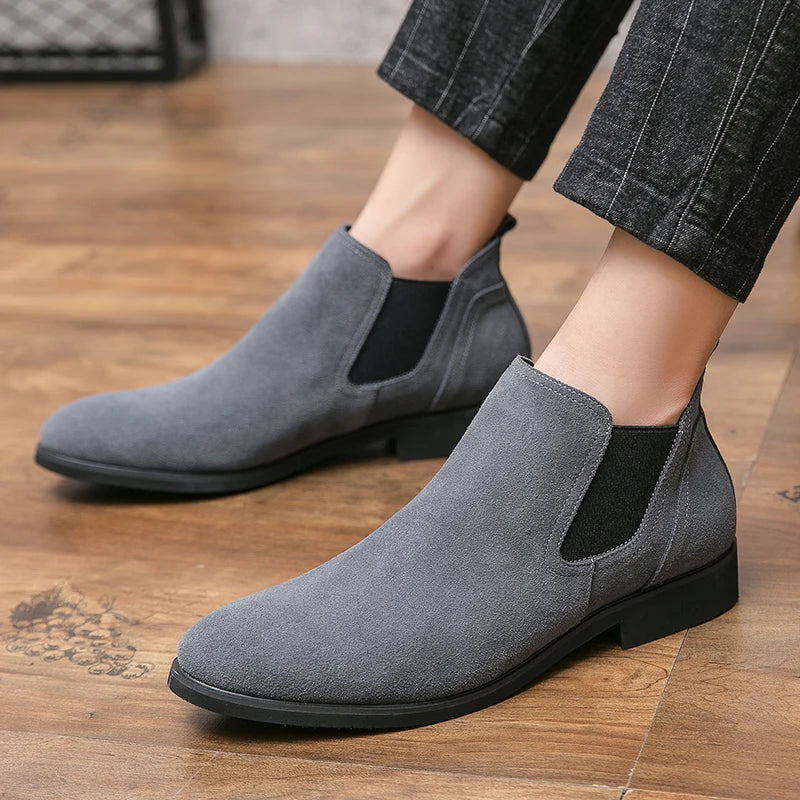 Suede Real Leather Grey Color Fashion Wedding Shoes Formal Ankle Genuine Leather Chelsea Boots