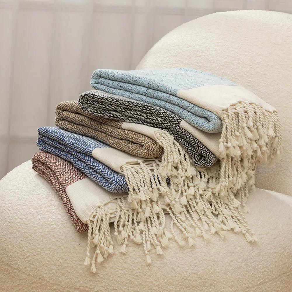 High Quality Modern Vintage Style Turkish Tassel Design Bed Blanket Wholesale Cotton Blanket