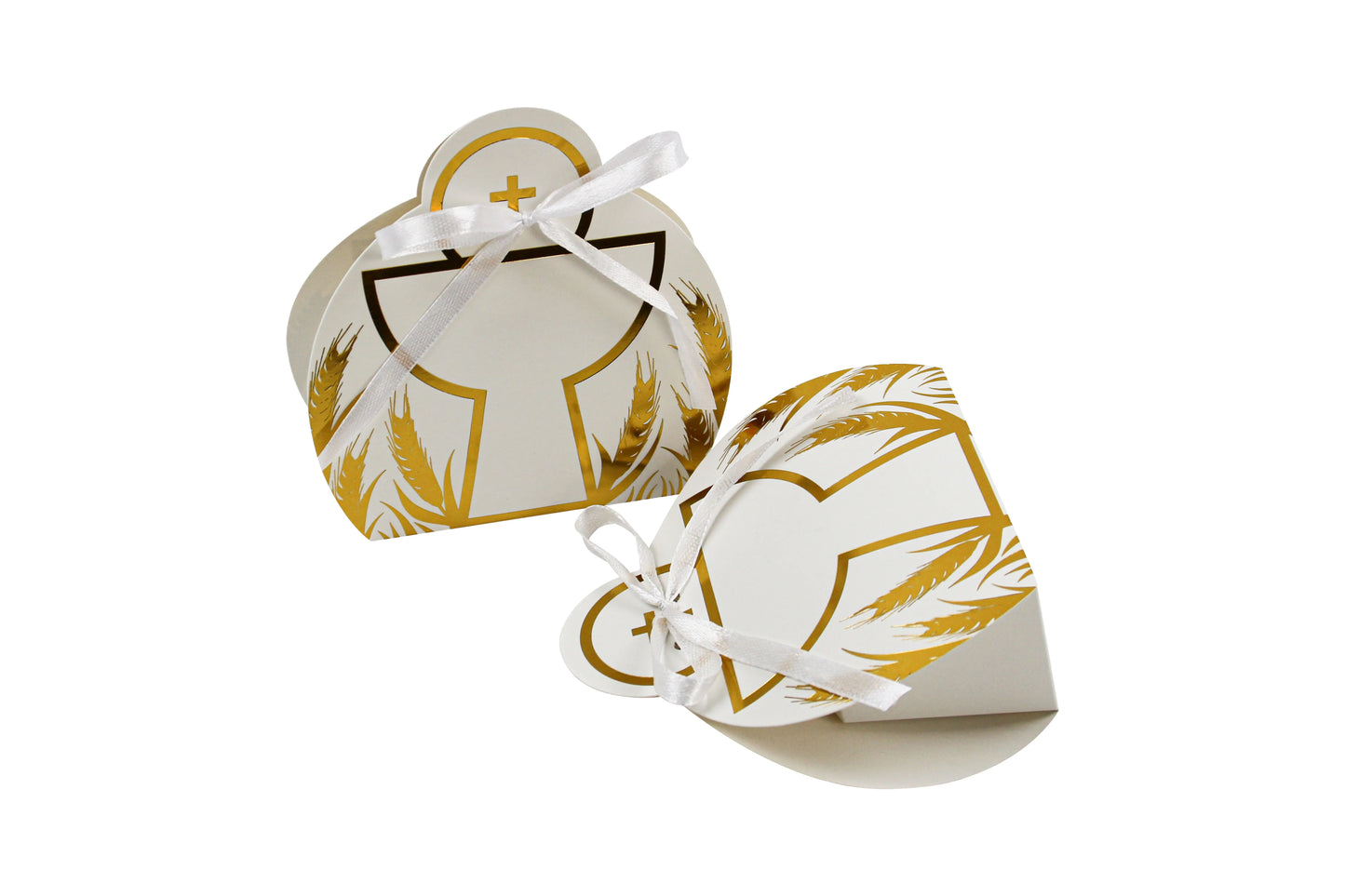 50PCS Recycled Materials Christening Holy Grail Design Candy Treat Foldable Paper Box Ribbon Baptism Cross Cookie Baby Shower