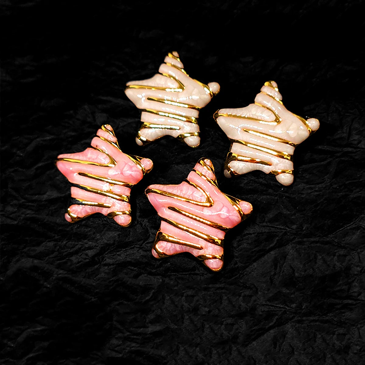 French Retro Trendy Stainless Steel Gold-Plated Star Shaped Drip Oil Earrings with Exquisite Palace Style Enamel for Women