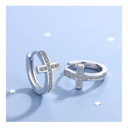 Fanqieliu Stamp 925 Silver Needle CZ Zircon Cross Hoop Earrings For Woman New Jewelry Girl Gift Trendy FQL21473