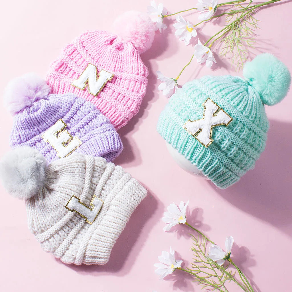 New European and American Fashion Wool Knitted Hat for Children Optional Letter Baby Warm Hat Baby Cap for Outdoor Scenes