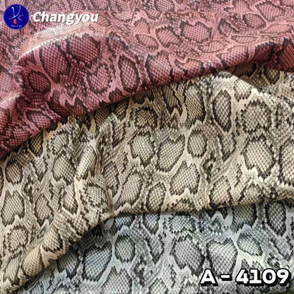A-4109 PU Artificial Snake Skin Print Glossy Fabric Eco-Friendly Synthetic Leather for Bags Sofa Customization for Furniture