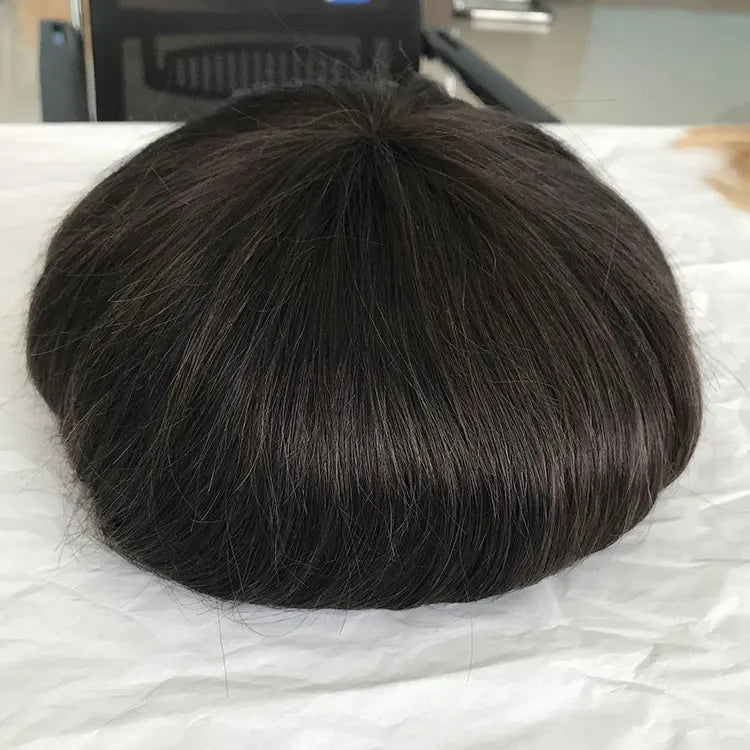 Wholesale  Swiss Lace Human Hair Toupee With Thin Skin PU Invisible Front Hairline Glossy Hair Wig for Men