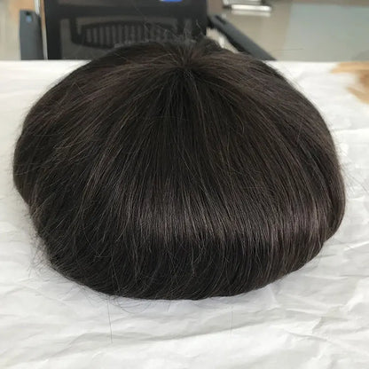 Wholesale  Swiss Lace Human Hair Toupee With Thin Skin PU Invisible Front Hairline Glossy Hair Wig for Men