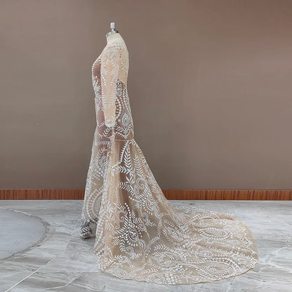 #4055 2 Piece in 1 BOHO Bohemian Long Sleeve Destination Wedding Dress Appliques Lace Wedding Shoot Post Bridal Gown REAL PHOTO