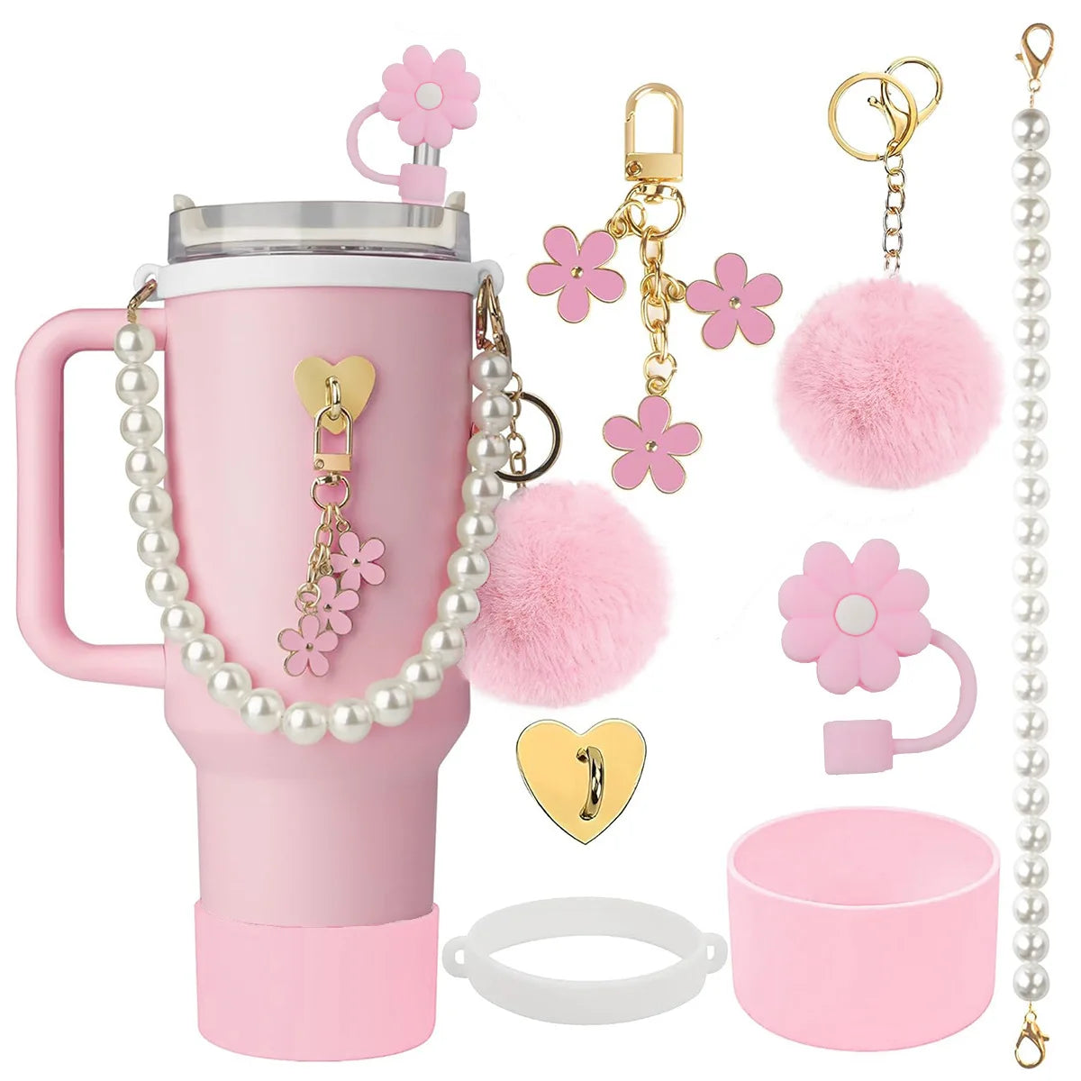 MU Beauty Pink Water Kettle Cup Decoration 40OZ Girl Plush Toy Portable Steel Kettle Cup Silica Gel Accessories