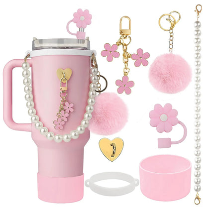MU Beauty Pink Water Kettle Cup Decoration 40OZ Girl Plush Toy Portable Steel Kettle Cup Silica Gel Accessories