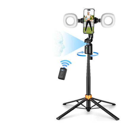 180CM 360 Ai Face Tracking Gimbal 2PC Light Smart Rotate Auto Face Tracking Selfie Stick Stabilizer for Vlog Video Making