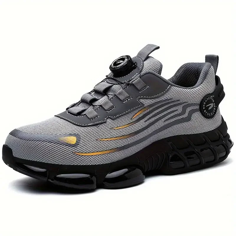Men's Safety Shoes High Top Work Safety Shoes Steel Toe Sneakers Rotation Button Anti-smash Antipuncture Steel Safety Boots