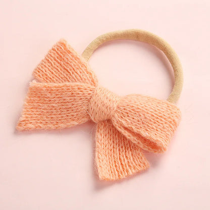 Cute Baby Hair Elastic Ties Bows with Knitted Wool Bow Rubber Band Ponytail Ties Headband for Infants Toddlers Girls Kids