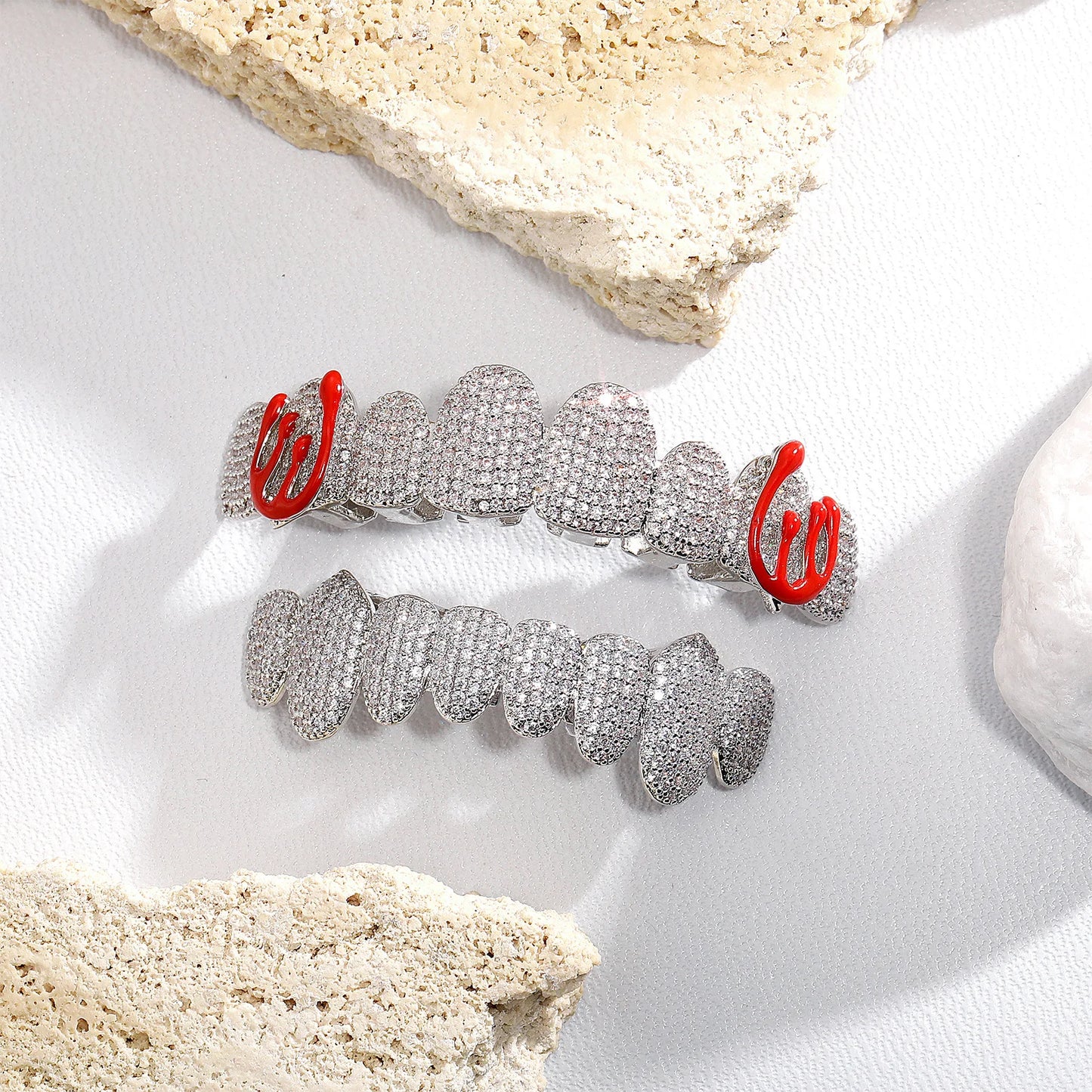 Hiphop Full Diamond Grillz Braces 8 Teeth Colorful Enamel Inlaid Diamond Online Shopping Seller Special Supply