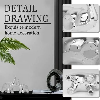 Ceramic Crafts Modern Style Figurines for Home Decor a Pair of Plated Silver Elephant Statue
