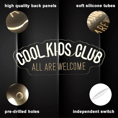 Cool Kids Club LED Neon Light Handmade USB Dimmable Wall Decor for Kids' Playroom Room Party Favor All Welcome Sign