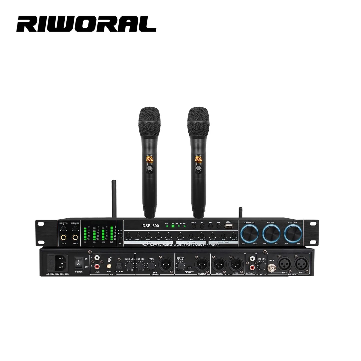 Professionelles DSP-600 Audio-Soundgerät mit Anti-Pfeifgeräusch-Hallfunktion, USB- und Bluetooth-Frontend sowie digitalen Hall-Effekten – Verkaufsschlager