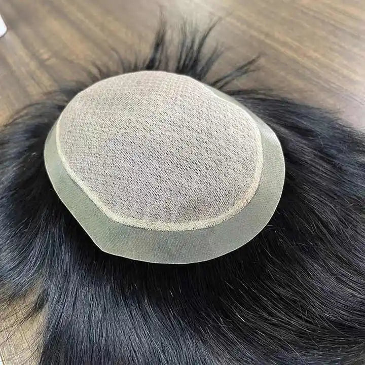 Wholesale  Swiss Lace Human Hair Toupee With Thin Skin PU Invisible Front Hairline Glossy Hair Wig for Men