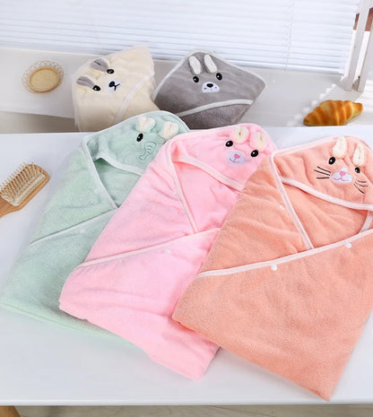 Custom Coral Fleece Animal Hooded Baby Bath Towel Swaddle Wrapping Wearable Blanket for Child's Bathroom & Bedroom