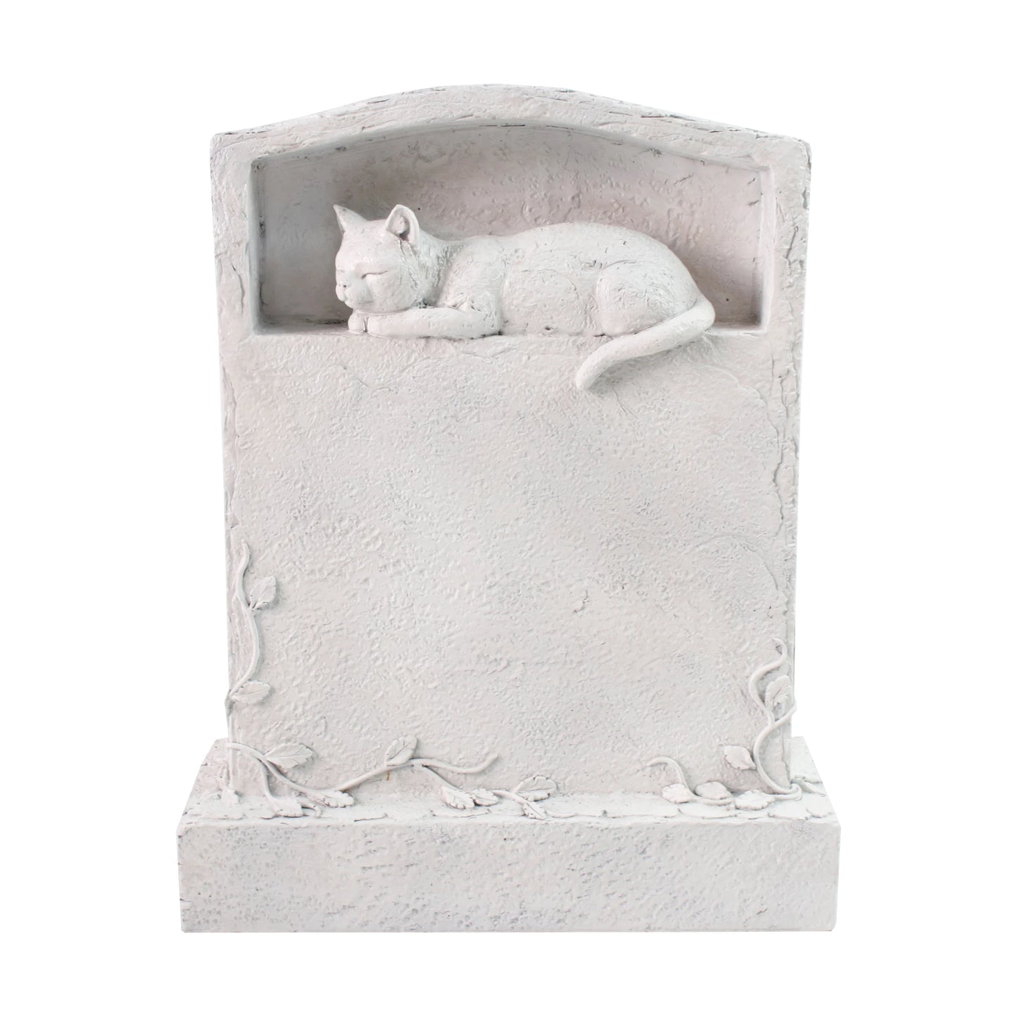 Pet Cat-Themed White Resin Tombstone Hand-painted Memorial Art Statue for Outdoor Garden & Pet