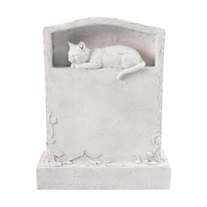 Pet Cat-Themed White Resin Tombstone Hand-painted Memorial Art Statue for Outdoor Garden & Pet