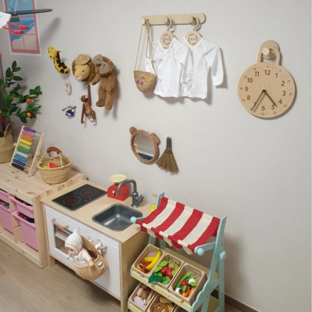 Wooden Silent Wall Clock Home Silent Wall Clock Children's Math Toy Silent Silent Eco-friendly Toy