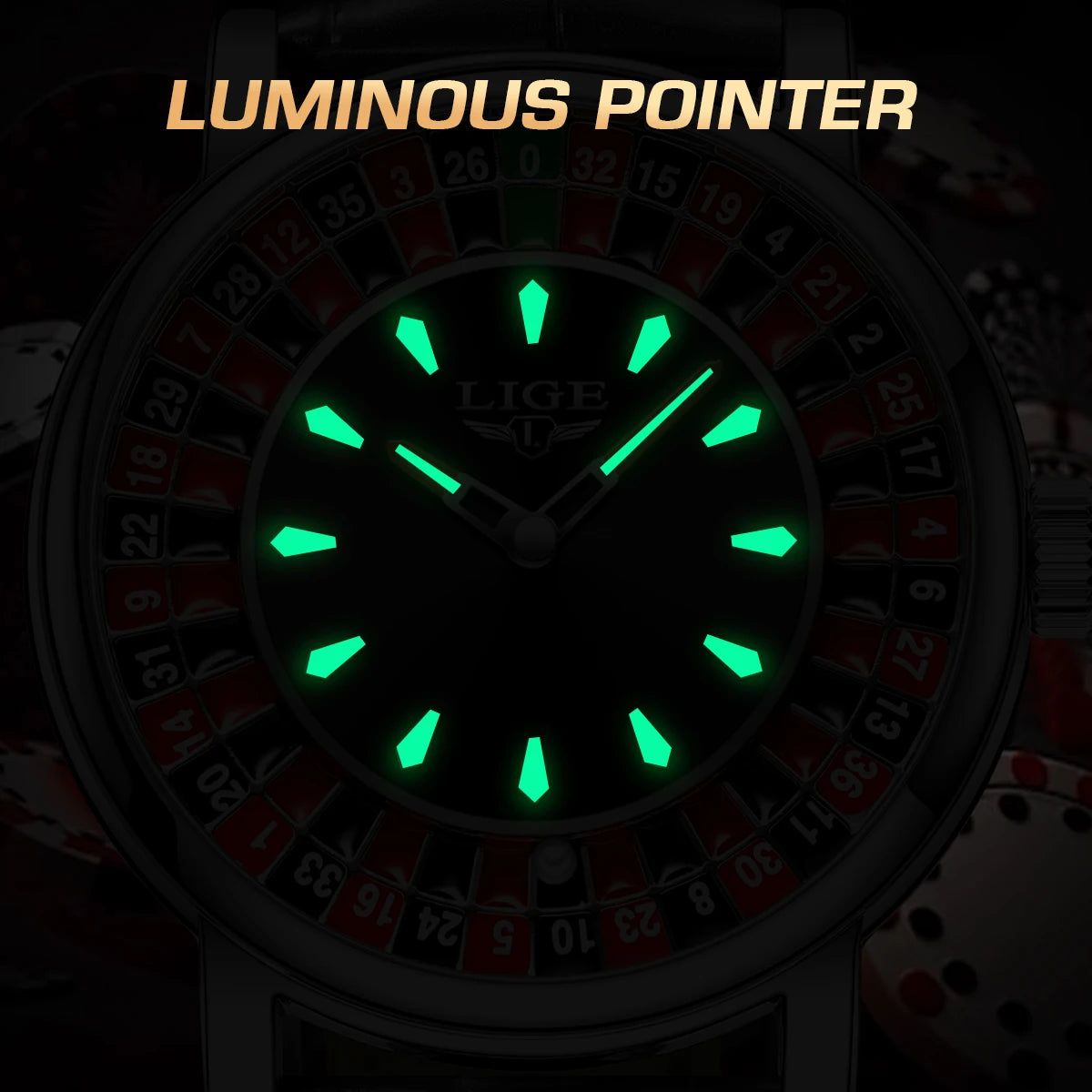 LIGE LG89161 Sample Quartz Movement Rotating Watch Gambling Disk Mens Watch Luminous Roulette Casino Watch Male Clock Custom OEM