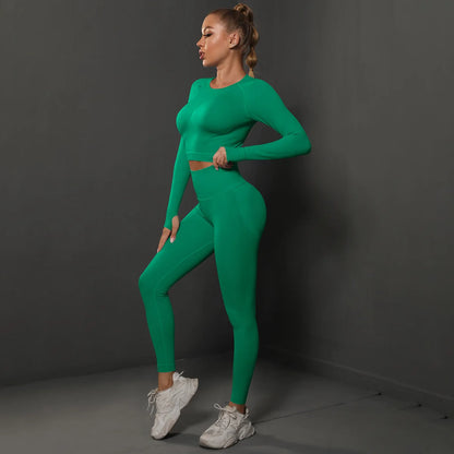 High Quality Women's Good Elasticity Two Piece Sports Suit Ladies Fitness Gym Wear Fashion Yoga Suit