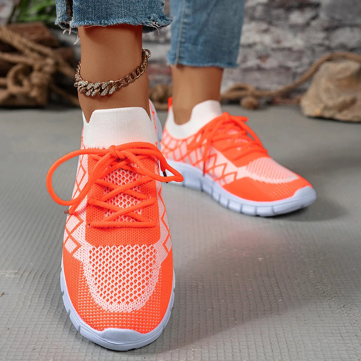 2026 NEW KJ Women's Sneakers Breathable Mesh Casual Sports Shoes New Thick Sole Travel Shoes with Cushioning Lightweight