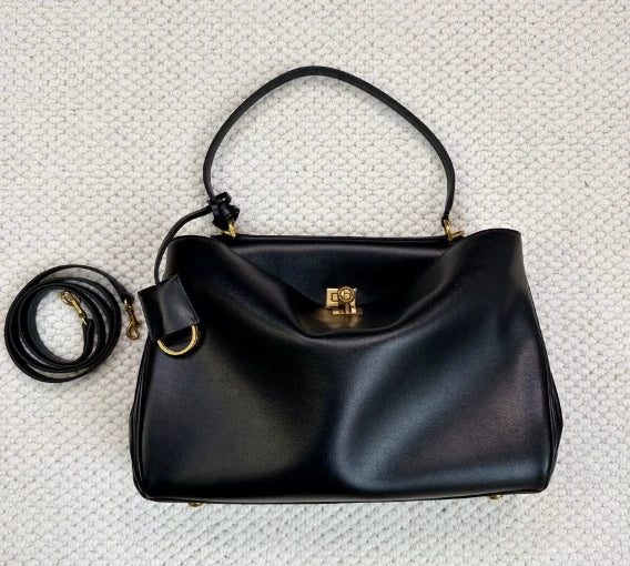 2024 New Tote Bag Genuine Leather Women's Bag Smooth Cowhide Handbag Lock Buckle Single Shoulder Crossbody Bag