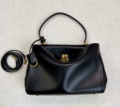 2024 New Tote Bag Genuine Leather Women's Bag Smooth Cowhide Handbag Lock Buckle Single Shoulder Crossbody Bag