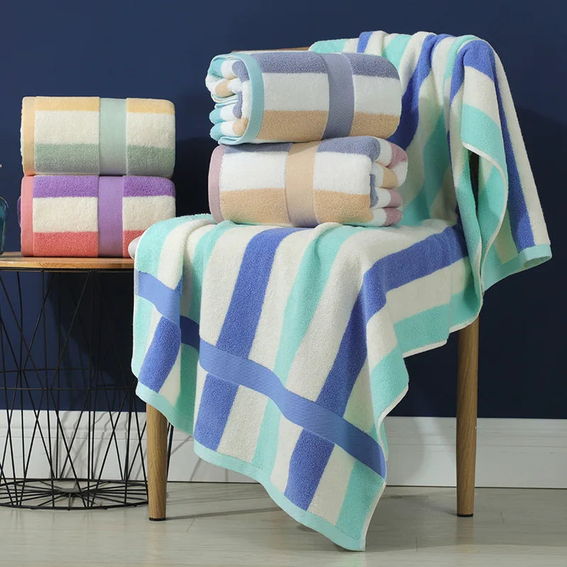 Wholesale Luxurious 32 Strands Pure Cotton Bath Towel Adult Multicolor Large Loop Soft Absorbent Water Multi Color Stripes