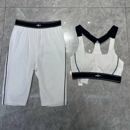 Women's High-Waisted Hip-Lifting Sports Set, Solid Pattern Sports Set,Fitted Yoga Set